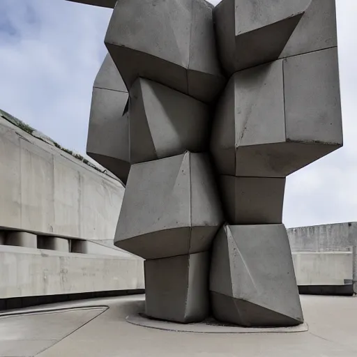 Image similar to [Sculpture of St.Georges slaying the billionaire in the style of futurist brutalism, concrete, in an art gallery]