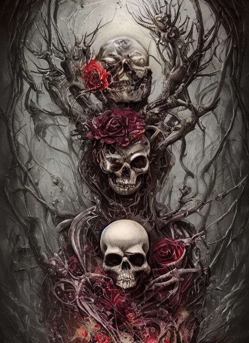 Image similar to the king of hearts, death tarot card, highly detailed, half skull face, cinematic, 8 k, by megan duncanson, benjamin lacombe, adrian borda, stanley artgermm, tom bagshaw, craig mullins, carne griffiths, ayami kojima, beksinski, giger, trending on deviantart, hyper detailed, horror, full of colour