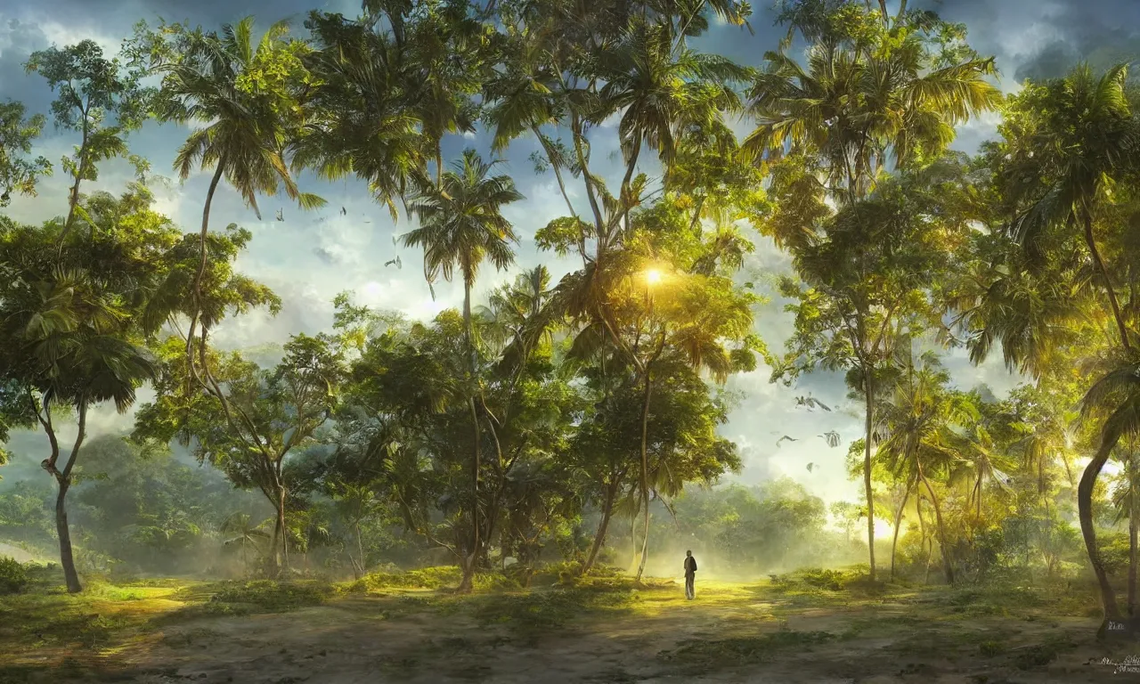 Prompt: a beautiful sri lankan landscape, concept art, intricate detail, volumetric shadows and lighting, realistic oil painting,