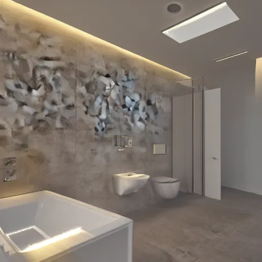 Image similar to bathroom with warm white led strip lighting, photorealistic, product render