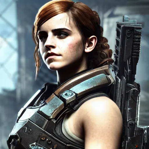 Prompt: emma watson in gears of war, destiny 2, witcher 3, god of war, warframe, cyberpunk 2 0 7 7, overwatch, fortnite, highly detailed, extremely high quality, hd, 4 k, professional photographer, 4 0 mp, lifelike, top - rated, award winning, realistic, detailed lighting, detailed shadows, sharp, edited, corrected, trending