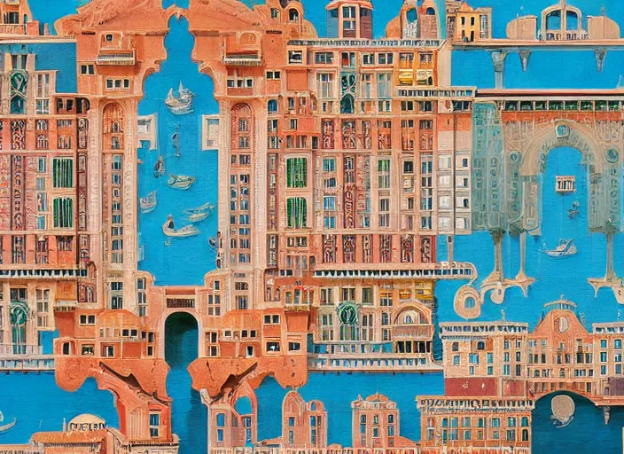 Image similar to symmetry!! italian city, a beautiful painting representative of the art style of wes anderson and spike jonze