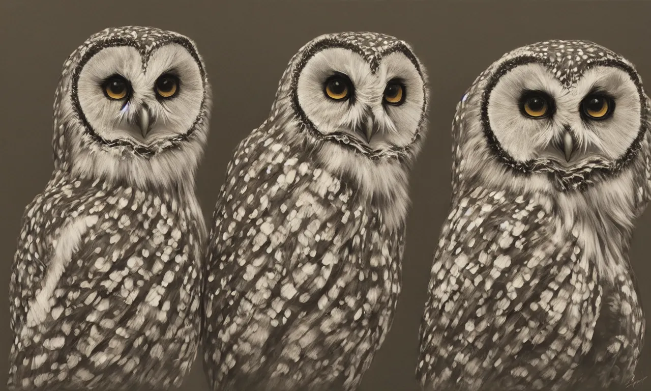 Prompt: a beautiful realistic portrait of two owls, trending on Artstation