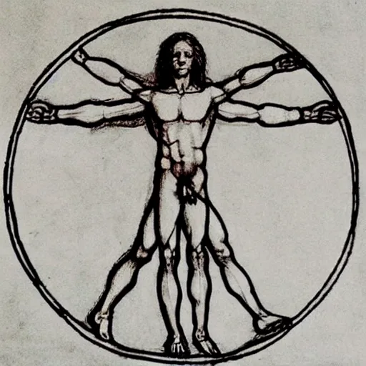 Prompt: Vitruvian Man Drawing by Leonardo da Vinci