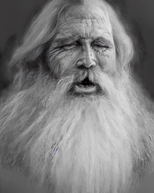 Image similar to pencil drawing of beautiful russian ded moroz, hyper realistic face, in the style of greg rutkowski, fantasy, amazing detail, epic, elegant, smooth, sharp focus, from the front