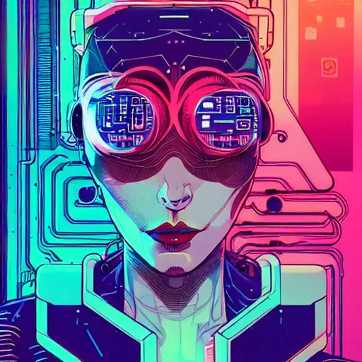 Prompt: a portrait of a beautiful cybernetic woman connected to a synthesizer from hell, wires, cyberpunk concept art by josan gonzales and dan mumford