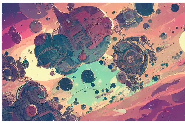 Prompt: cell shaded cartoon abstract scifi galaxy and planets, loud colors, post grunge, concept art by josan gonzales and wlop, by james jean, victo ngai, david rubin, mike mignola, laurie greasley, highly detailed, sharp focus, trending on artstation, hq, deviantart, art by artgem