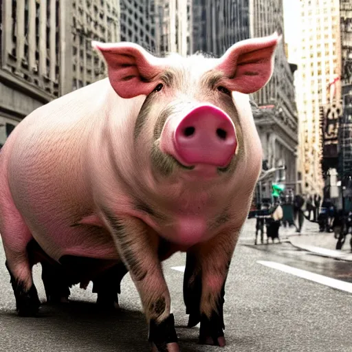 Image similar to the bull of wall street but it's a pig