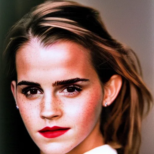 Prompt: Retro color photography 1990s portrait Hollywood headshot of Emma Watson