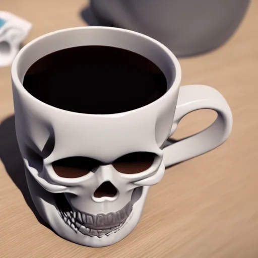 Prompt: a skull inside a coffee cup, unreal engine 5 rendering, ray tracing