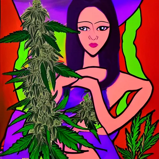 Prompt: painting of the princess of cannabis,