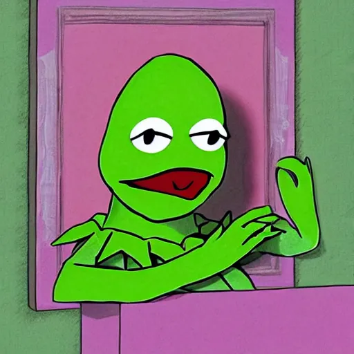 Prompt: kermit waifu