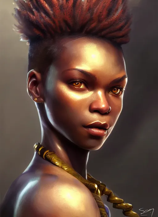 Image similar to character concept art of a dark fantasy african american female, key visual, realistic shaded perfect face, fine details, dystopian environment and background, by stanley artgerm lau, wlop, rossdraws, james jean, andrei riabovitchev, marc simonetti, and sakimichan, trending on artstation