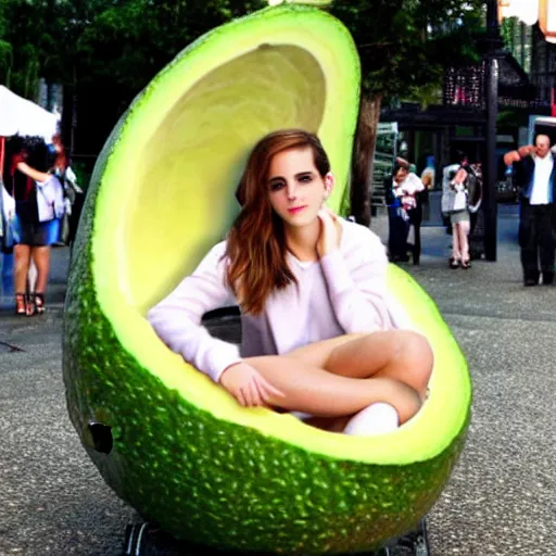 Image similar to emma watson as an avocado chair