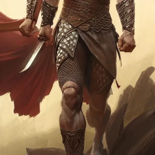 Image similar to Henry Cavill as a warrior, D&D, muscular, fantasy, intricate, thighs, elegant, highly detailed, digital painting, artstation, concept art, smooth, sharp focus, illustration, art by artgerm and greg rutkowski and alphonse mucha