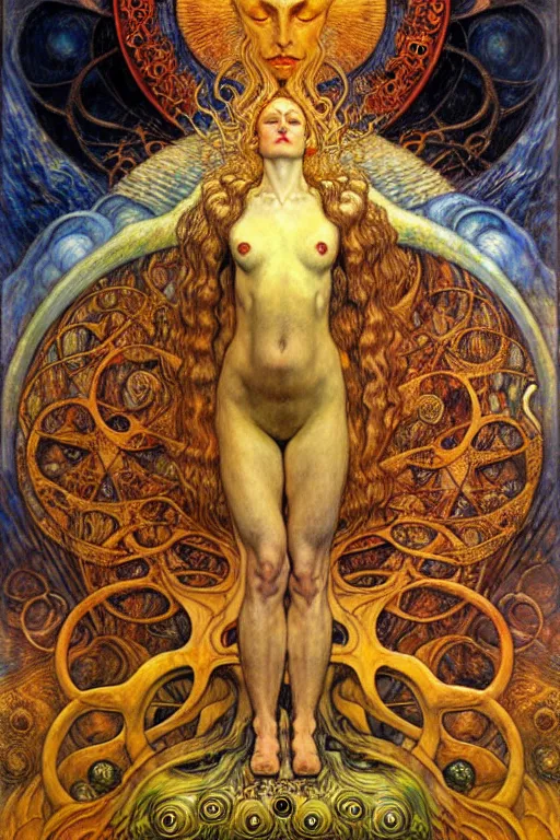 Image similar to Divine Chaos Engine by Karol Bak, Jean Delville, William Blake, Gustav Klimt, and Vincent Van Gogh, symbolist, visionary