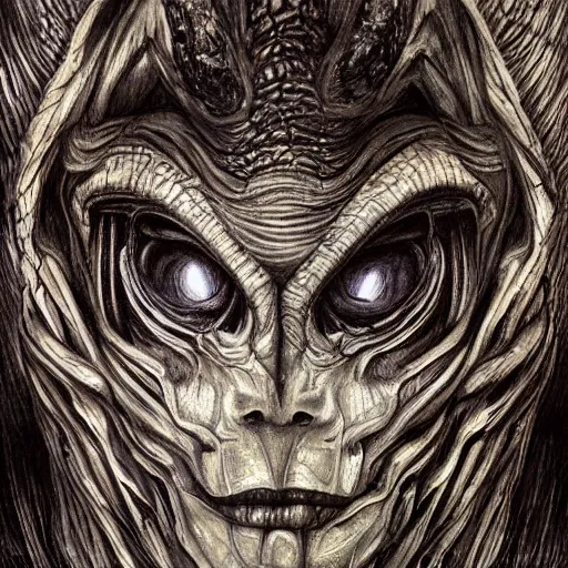 Image similar to Giger portrait of queen dragon, Dragon in dragon lair, HD, soft shading, hyperdetailed, wide angle lens, fantasy, futuristic horror, style of giger