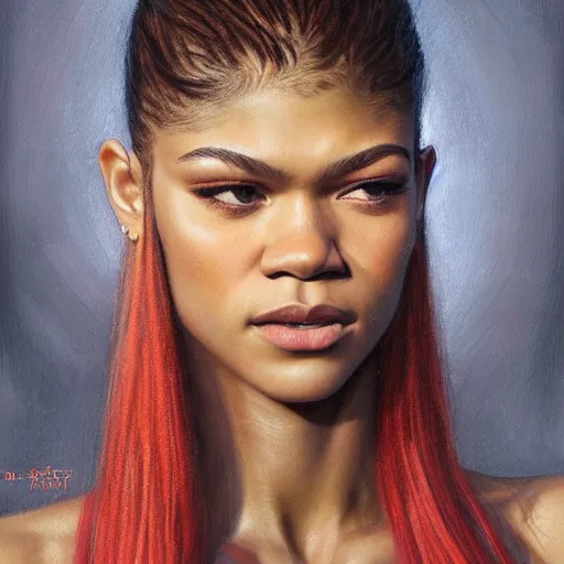 Image similar to zendaya on the red carpet, closeup portrait art by donato giancola and greg rutkowski, realistic face, digital art, trending on artstation, symmetry!!