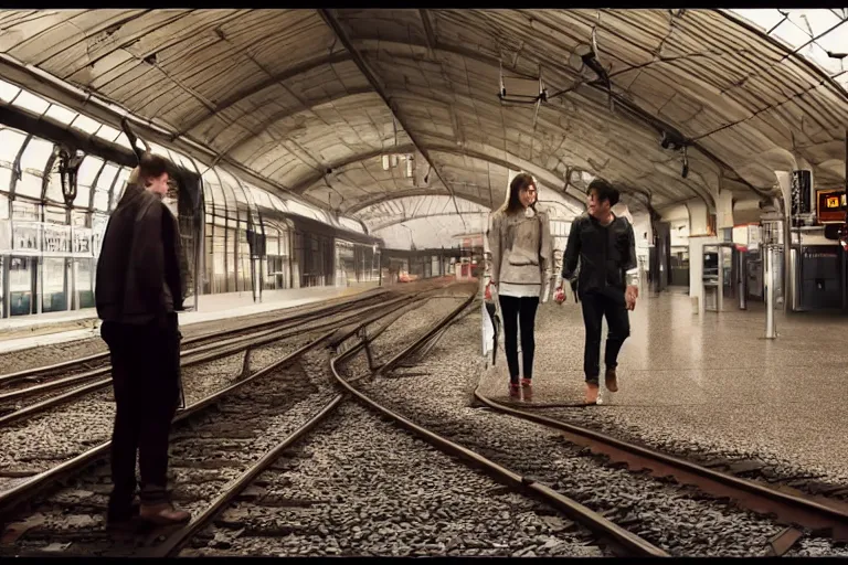 Image similar to vfx movie couple in a train station by emmanuel lubezki