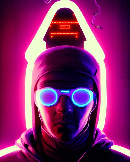 Image similar to cyberpunk synth, hyper - realistic detailed portrait of a man in a hoodie, with neon visor mask, dynamic pose, by atey ghailan, by greg rutkowski, by greg tocchini, by james gilleard, by joe fenton, by kaethe butcher, sharp focus