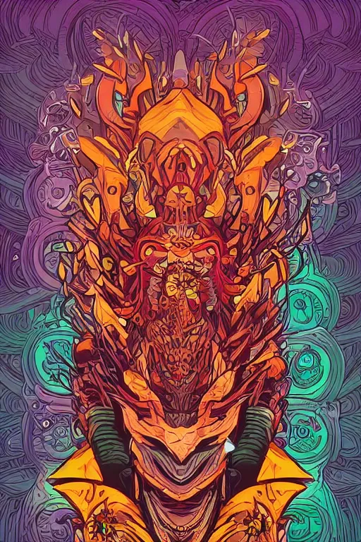 Prompt: animal mask totem roots tribal feather gemstone plant wood rock shaman vodoo video game vector illustration vivid multicolor borderlands comics by josan gonzales and dan mumford radiating a glowing aura