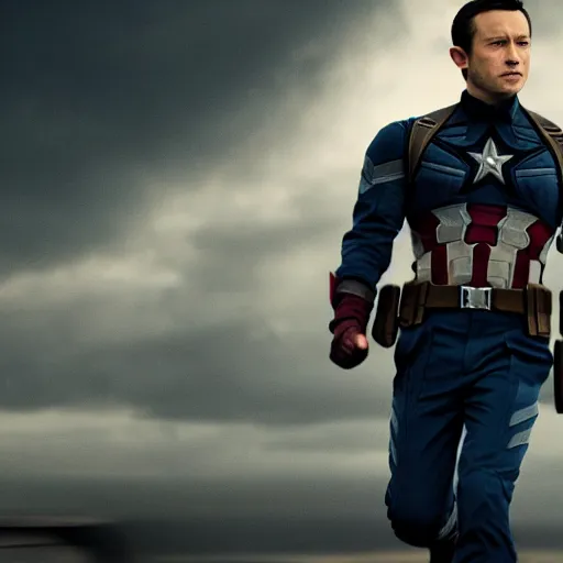 Image similar to film still of Joseph Gordon Levitt as captain America in new avengers film, 4k