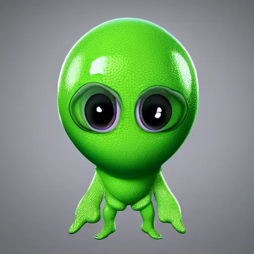 Prompt: 3 d octane render of a chibi transparent green slimeball character with eyes