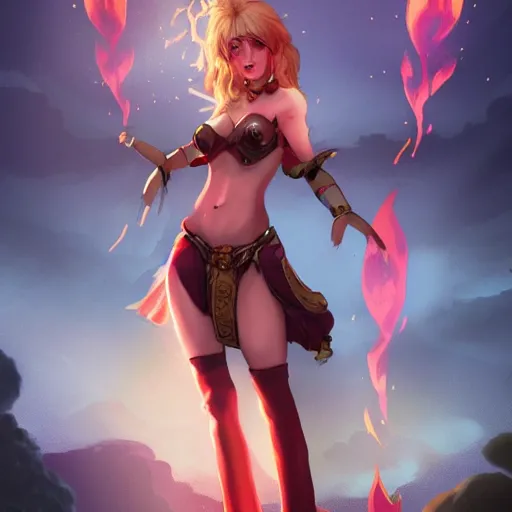 Image similar to Fire giantess, **giving lap pillow**, fire in hand, warrior queen, concept art, artstation, 4k