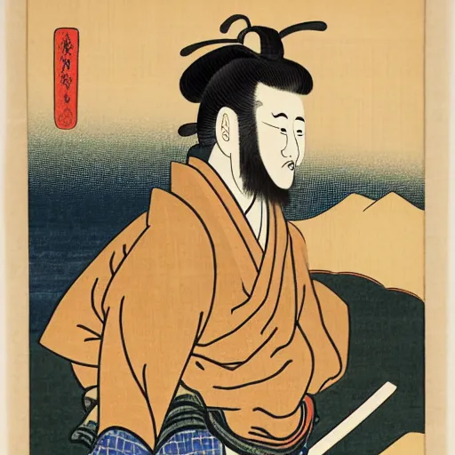 Image similar to Ukiyo-E portrait of Samurai Bin Laden