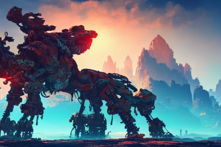 Image similar to scorcher machine mecanical creature robot of horizon forbidden west horizon zero dawn bioluminiscence global illumination ray tracing hdr fanart arstation by ian pesty and alena aenami artworks in 4 k