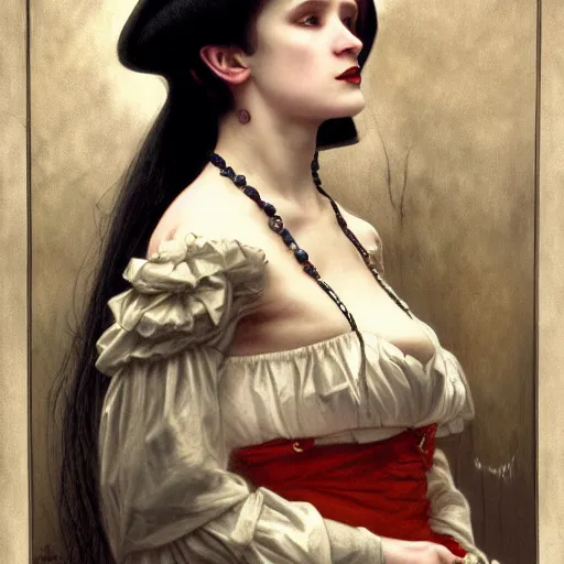 Prompt: portrait of a lady vampire, 35mm, 1800s, depth of field, DOF, ominous, sharp, highly detailed, photorealistic, realistic, unreal 5, high definition, 8k, deviantart, donato giancola, irwin penn, Alphonse Mucha