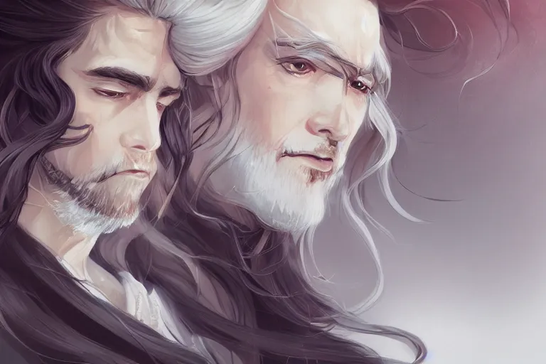 Prompt: handsome man with white long hair in kimono, d & d, fantasy, portrait, highly detailed, headshot, digital painting, trending on artstation, concept art, sharp focus, illustration, art by wlop