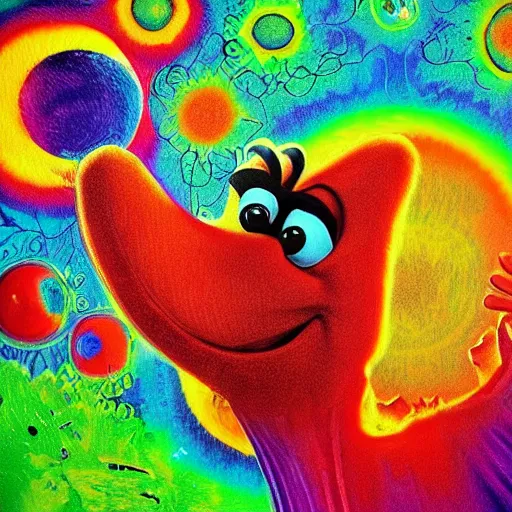 Image similar to portrait of a psychadelic elmo cracked out of his mind