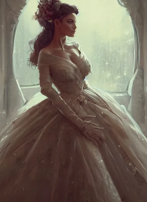 Image similar to a beautiful woman in an elaborate ballgown. painting by artgerm and greg rutkowski and magali villanueve.