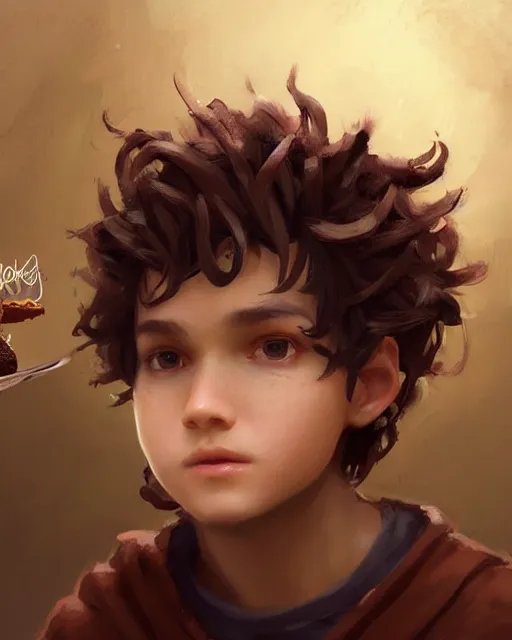 Prompt: a ( ( boy as personification of chocolate cupcake ) ), beauty, fantasy bakery, digital painting by krenz cushart, greg rutkowski, artgerm, laurie greasly, wlop, intricate, highly detailed!!, sharp focus, smooth, epic composition, joyful, unreal engine, masterpiece, 8 k, interesting background