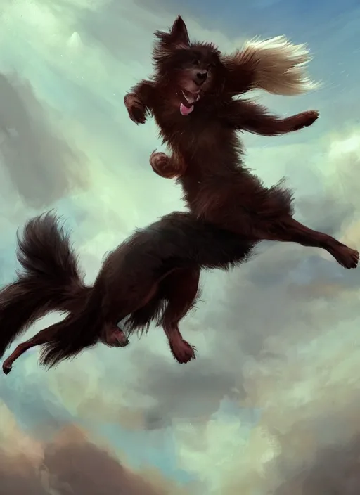 Prompt: wide angle beautiful full body portrait of a cute male anthropomorphic anthro border collie fursona falling from the sky, character design by charlie bowater, henry asencio, and ross tran, disney, scenic background, detailed, aesthetic, trending on artstation, furaffinity, deviantart