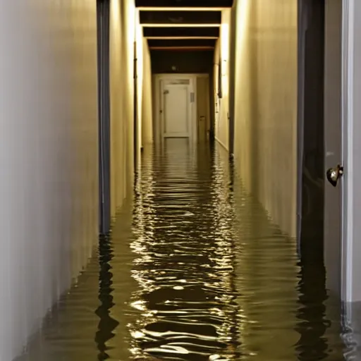 Prompt: flooded hallway,
