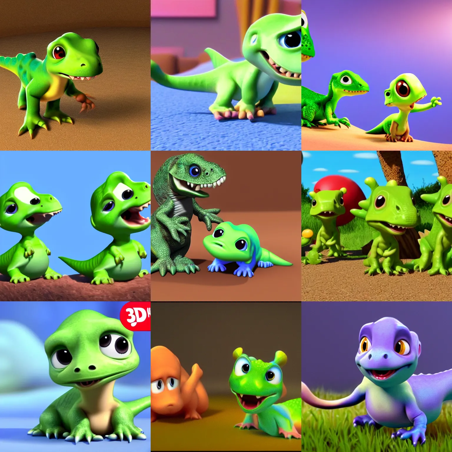 Prompt: cute adorable baby dinosaur Pixar style 3D animation still