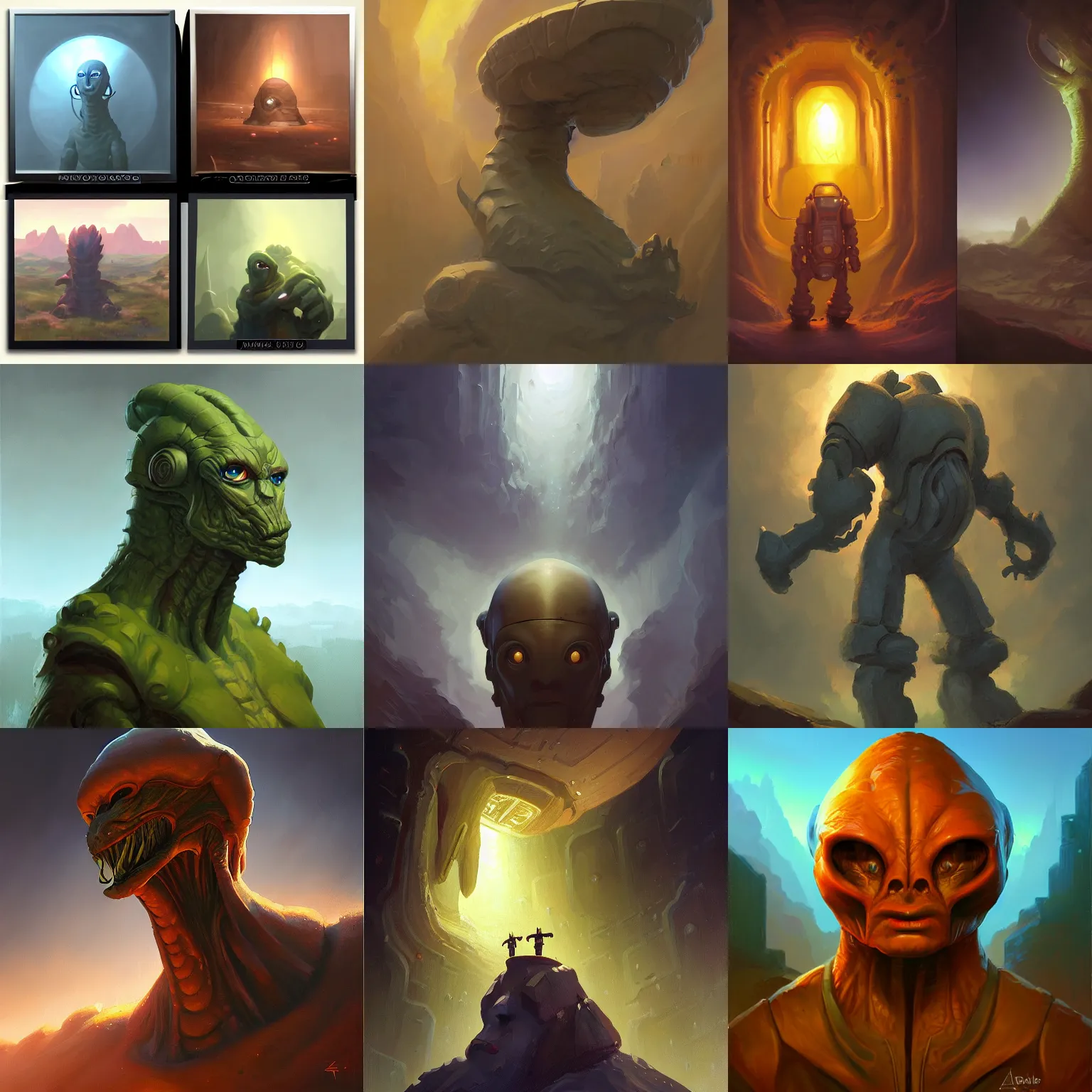Prompt: portrait of extraterrestrial lifeform, three quarter view, dramatic lighting, painted by andreas rocha