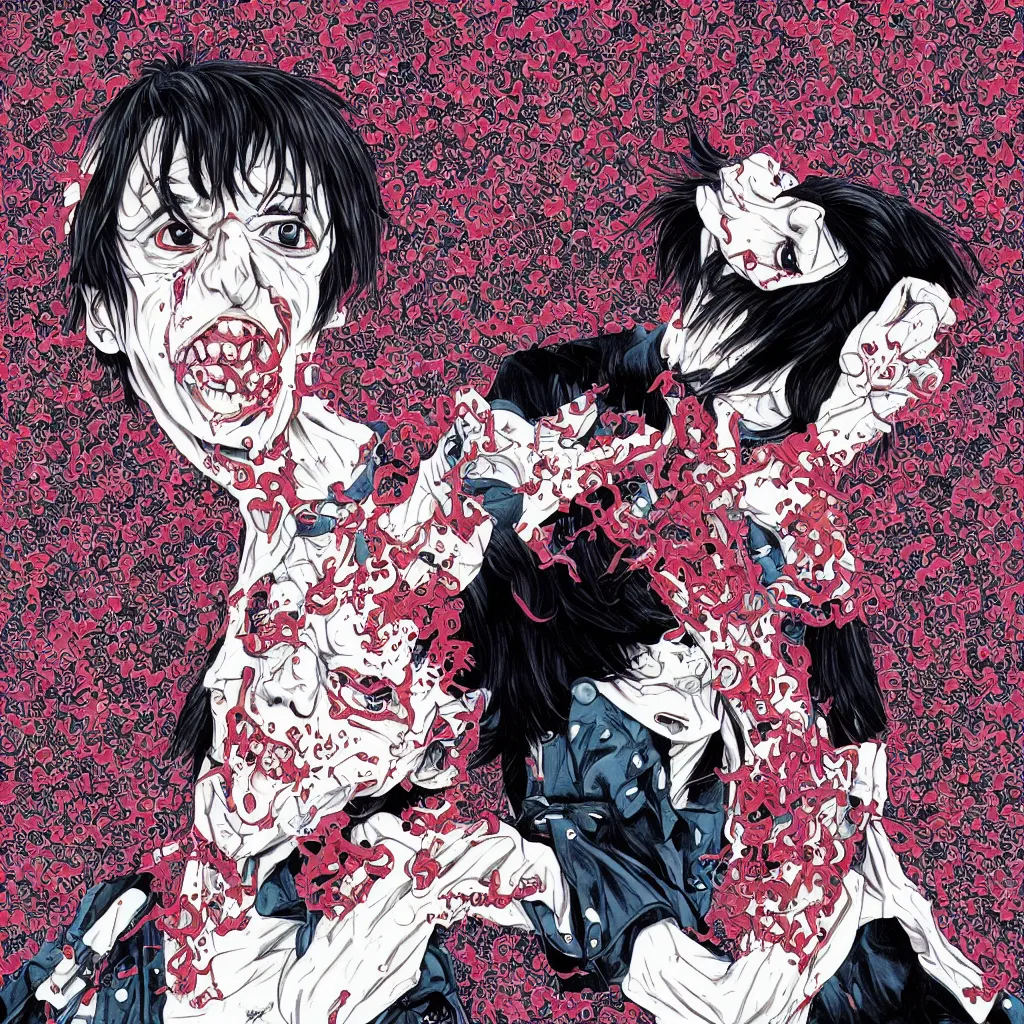 Prompt: portrait of Playboi Carti as a vampire, art by guro manga artist Shintaro Kago