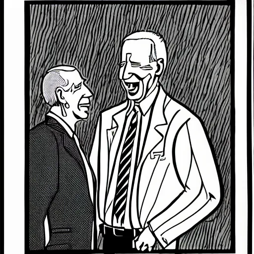 Prompt: Anthony Fauci and Joe Biden cartoon black and white drawing by Gary Larson