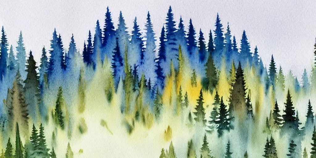 Image similar to watercolor montana mountains painting, white swirls, forest