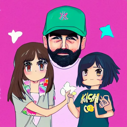 Image similar to hila klein holding hands with keemstar, anime style, digital art, cure, teddy fresh