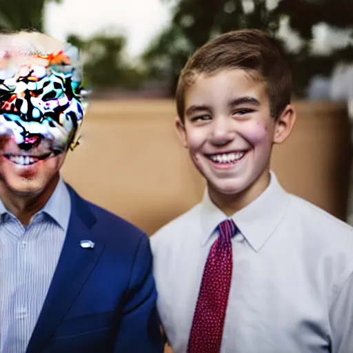 Image similar to A portrait photo of joe biden teams up with a teenage joe biden, perfect faces, 50 mm, award winning photography