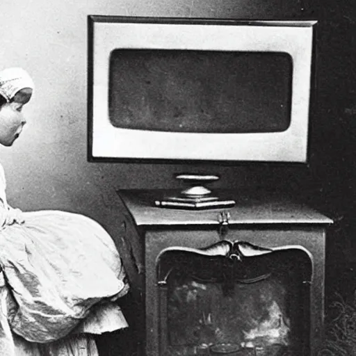 Image similar to 1 7 0 0 s photo of a person watching a flat screen hd tv