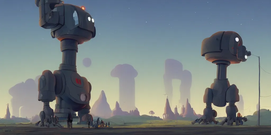 Prompt: a beautiful matte painting of the iron giant by simon stalenhag and alan bean, trending on artstation