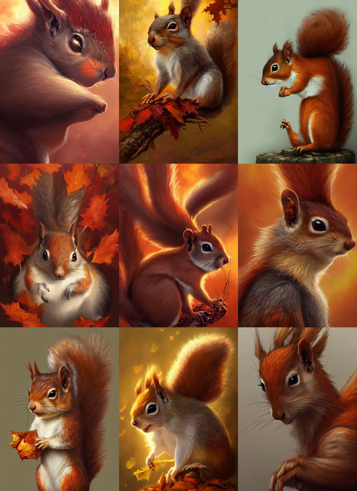 Prompt: cute autumnal squirrel god, d & d, fantasy, portrait, highly detailed, digital painting, trending on artstation, concept art, sharp focus, illustration, art by artgerm and greg rutkowski and magali villeneuve