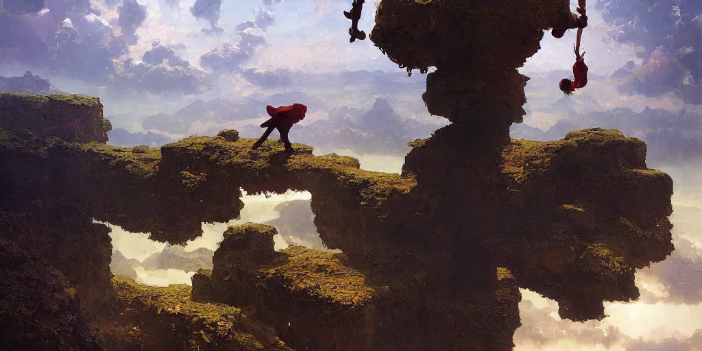 Image similar to landscape hanging upside - down from the sky two worlds facing each other horizontal symmetry inception good composition artstation illustration sharp focus sunlit vista painted by ruan jia raymond swanland lawrence alma tadema zdzislaw beksinski norman rockwell tom lovell alex malveda greg staples