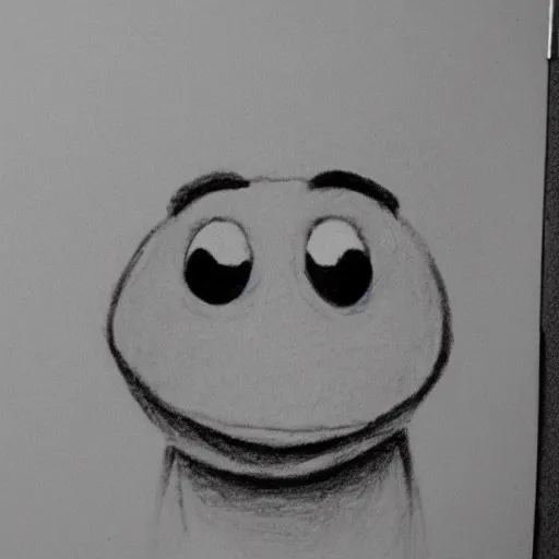 Image similar to pencil sketch of a sad kermit the frog face