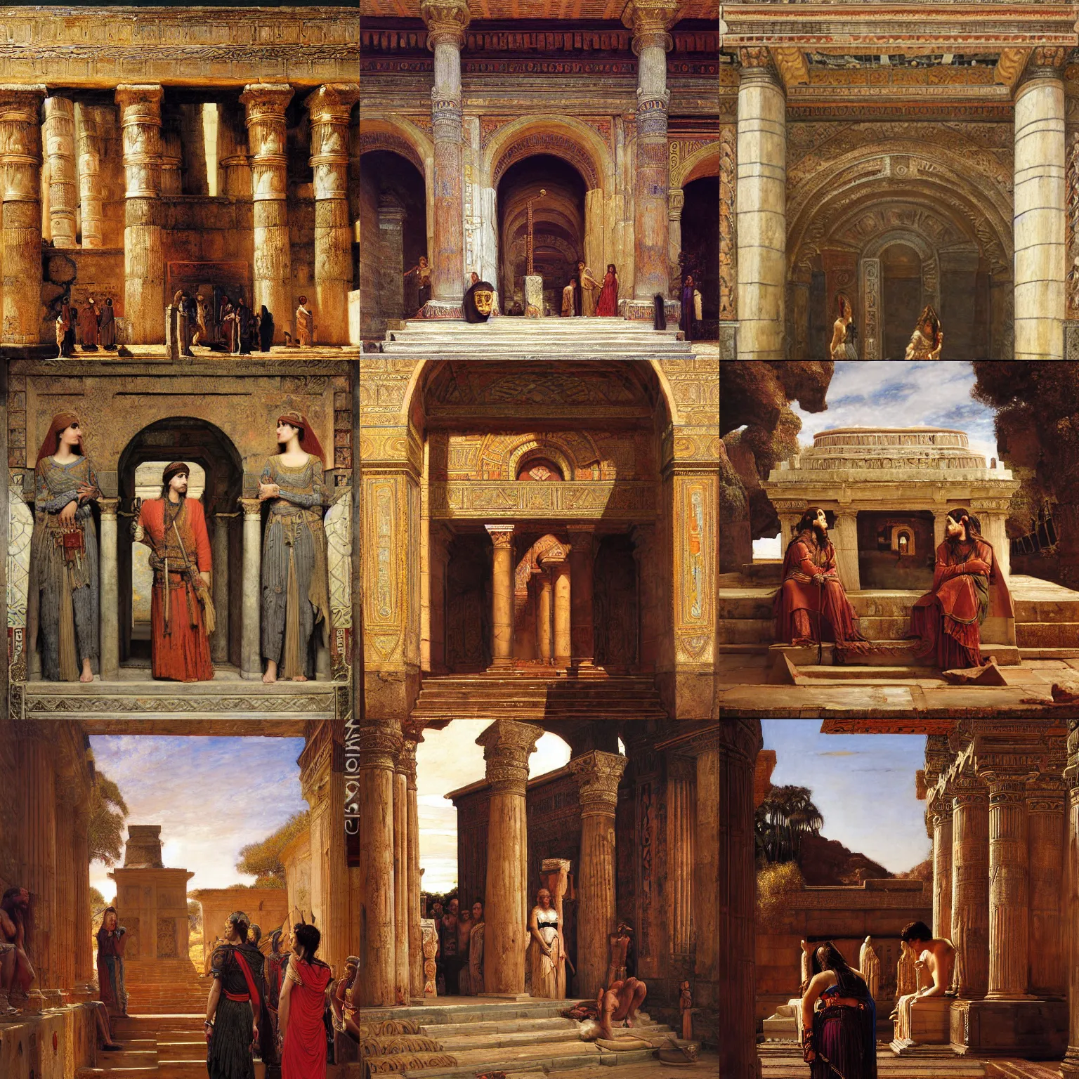 Prompt: tomb of the ancient kings intricate painting by john william waterhouse and Edwin Longsden Long and Theodore Ralli and Nasreddine Dinet, oil on canvas. Cinematic, hyper realism, dramatic lighting, high detail 8k